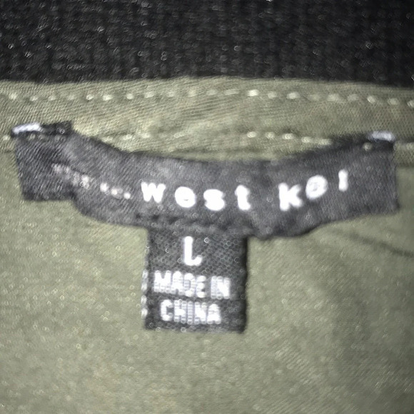 WEST KIE silky soft bomber jacket olive green zip up embroidered roses size L - Picture 5 of 9